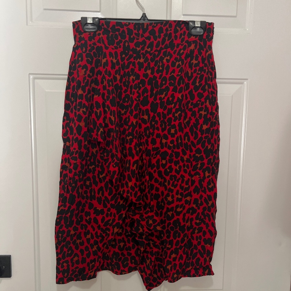 Zara brand Red Leopard skirt with ruffle